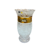 Bohemia Crystal Vase with Base -Hand Cut -Gold -30.5 cm