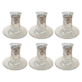Pasabahce Istikana with Saucer Set, 12 Pieces -Silver