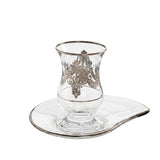 Pasabahce Istikana with Saucer Set, 12 Pieces -Silver