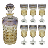 Bohemia Crystal Diamond Bottle & Goblet Set, 7 Pieces