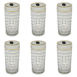 Bohemia Crystal Longdrink Diamond Set, 6 Pieces -Gold -260 ml