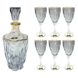 Bohemia Crystal Bottle & Goblet Set, 7 Pieces -Blue & Gold