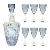 Bohemia Crystal Bottle & Goblet Set, 7 Pieces -Blue