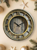 Wall Clock -56x56 cm -Wood & Gold