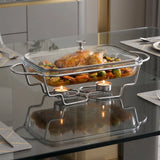 Rectangular Food Warmer with Two Candles & Lid -3 Lit. -Stainless Steel 18/10 & Tempered Glass
