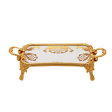 Rectangular Porcelain Plate with Handles and Legs -Gold -25x18 cm