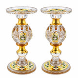 Bohemia Crystal Candle Holder Set with Gold Floral Decoration, 2 Pieces -25 cm