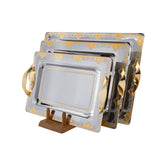 Tresors Rectangular Tray with Handles, 3 Pieces -Made in Italy -Silver & Gold -Stainless Steel 18/10