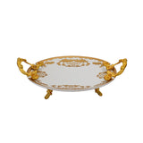 Round Porcelain Plate with Handles and Legs -Gold -30 cm