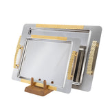 Nehir Tray with Handles, 2 Pieces -Stainless Steel -Silver & Gold Matt