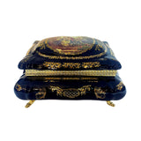 Limoge Rostema Bonbonniere with Cover & Gold Plated Legs -Romeo & Juliet -Cobalt Blue & Gold -45x20x25 cm