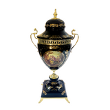 Limoge Rostema Potiche with Base & Gold Plated Handles -Romeo & Juliet -Cobalt Blue & Gold -24x45 cm
