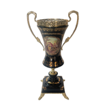 Limoge Rostema Potiche with Base & Gold Plated Handles -Romeo & Juliet -Cobalt Blue & Gold -20x35 cm