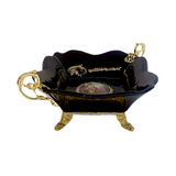 Limoge Rostema Plate with Gold Plated Handles & Legs -Romeo & Juliet -Cobalt Blue & Gold -19x19x7 cm