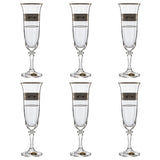Bohemia Crystal Flute Set, 6 Pieces -Silver -150 ml