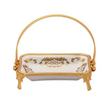 Rectangular Porcelain Plate with Legs and Swing Handle -Gold -25x20 cm