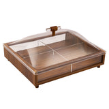 Square Wooden Divided Tray with Acrylic Lid -4 Sections -31x26x15 cm