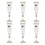 Bohemia Crystal Flute Set, 6 Pieces -Gold -190 ml