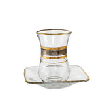 Pasabahce Longdrink, Tumbler, Tea Cups & Saucer Set, 24 Pieces -Gold & Silver