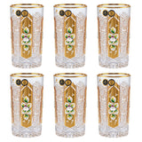 Bohemia Crystal Longdrink Set, 6 Pieces -370 ml -Gold & Floral Design