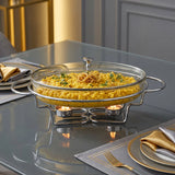 Oval Food Warmer with Two Candles & Lid -3 Lit. -Stainless Steel 18/10 & Tempered Glass