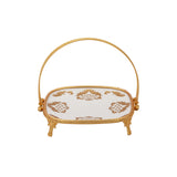 Square Porcelain Plate with Legs and Swing Handle -Gold -23x20 cm