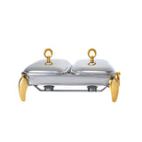 2 Rectangular Food Warmers with Two Candles -Gold -1.5 Lit. -Stainless Steel 18/10 & Tempered Glass