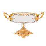 Square Porcelain Plate with Base and Two Handles -Gold