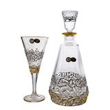 Bohemia Crystal Bottle & Goblet Set, 7 Pieces -Gold & Silver