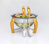 Royal Alfredo Salad Bowl with Servings -Silver & Gold -3 Lit. -Stainless Steel