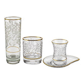 Pasabahce Longdrink, Tumbler, Tea Cups & Saucer Set, 24 Pieces -Gold