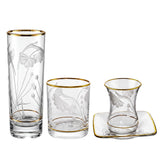 Pasabahce Longdrink, Tumbler, Tea Cups & Saucer Set, 24 Pieces -Gold