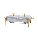 2 Rectangular Food Warmers with Two Candles -Gold -1.5 Lit. -Stainless Steel 18/10 & Tempered Glass