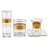 Pasabahce Longdrink, Tumbler, Tea Cups & Saucer Set, 24 Pieces -Gold