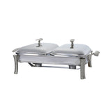 2 Rectangular Food Warmers with Two Candles -Silver -1.5 Lit. -Stainless Steel 18/10 & Tempered Glass