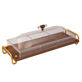 Rectangular Wooden Divided Tray -3 Sections with Acrylic Lid and Gold Handles -47x18x15 cm