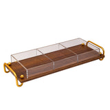 Rectangular Wooden Divided Tray -3 Sections with Acrylic Lid and Gold Handles -47x18x15 cm