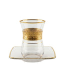 Pasabahce Istikana with Saucer Set, 12 Pieces -Gold