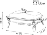 Royal Alfredo Rectangular Food Warmer -Silver -1.5 Lit. -Stainless Steel
