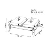 Royal Alfredo 2 Rectangular Food Warmers -Silver -2x1.5 Lit.