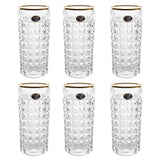 Bohemia Crystal Longdrink Diamond Set, 6 Pieces -Gold -260 ml