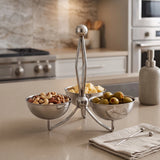3 Section Serving Bowl Set with Handle -Stainless Steel