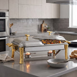 2 Rectangular Food Warmers with Two Candles -Gold -1.5 Lit. -Stainless Steel 18/10 & Tempered Glass