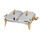Royal Alfredo 2 Rectangular Food Warmers -Silver & Gold -2x1.5 Lit.