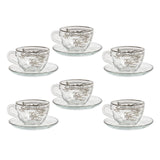 Pasabahce Tea Cup with Saucer Set, 12 Pieces -Silver