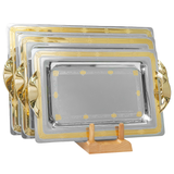 Tresors Rectangular Tray with Handles, 3 Pieces -Made in Italy -Silver & Gold -Stainless Steel 18/10