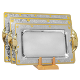 Tresors Rectangular Tray with Handles, 3 Pieces -Made in Italy -Silver & Gold -Stainless Steel 18/10