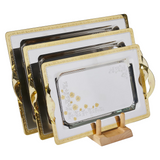 Tresors Rectangular Tray with Handles, 3 Pieces -Made in Italy -Silver & Gold -Stainless Steel 18/10