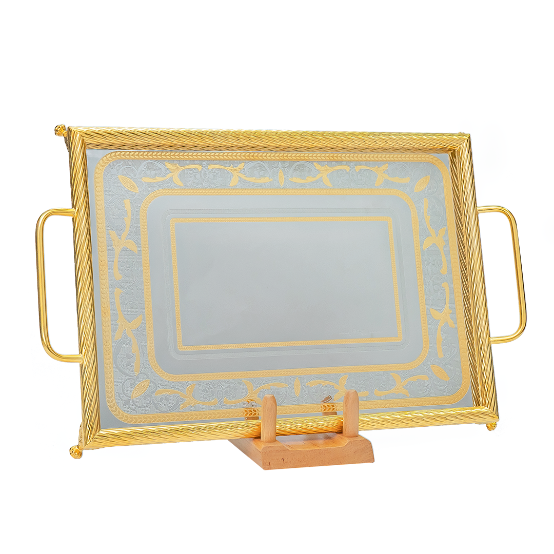 Elegant Gioiel Rectangular Tray with Handles & Legs -Made in Italy -45 cm -Silver & Gold -Stainless Steel 18/10
