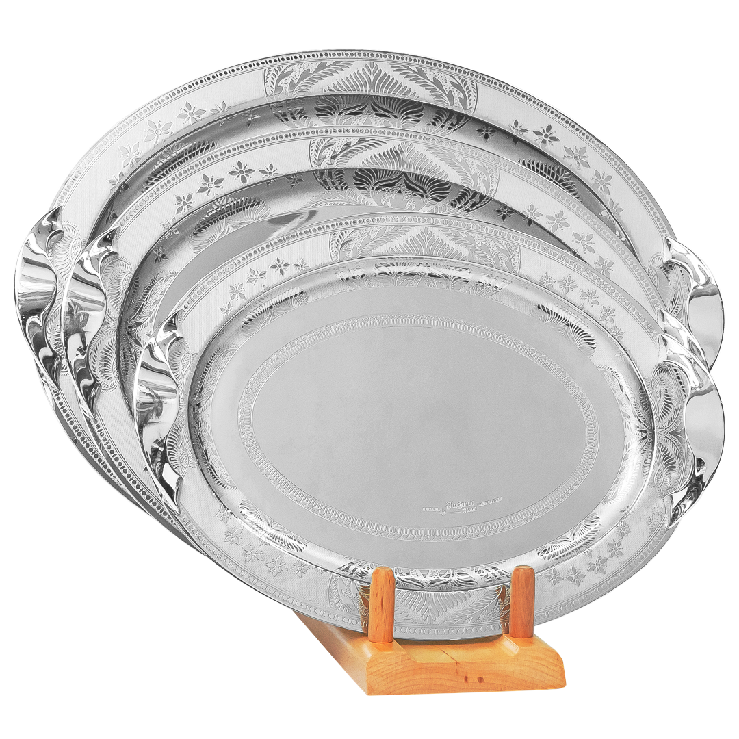 Elegant Gioiel Oval Tray with Handles, 3 Pieces -Made in Italy -Stainless Steel 18/10